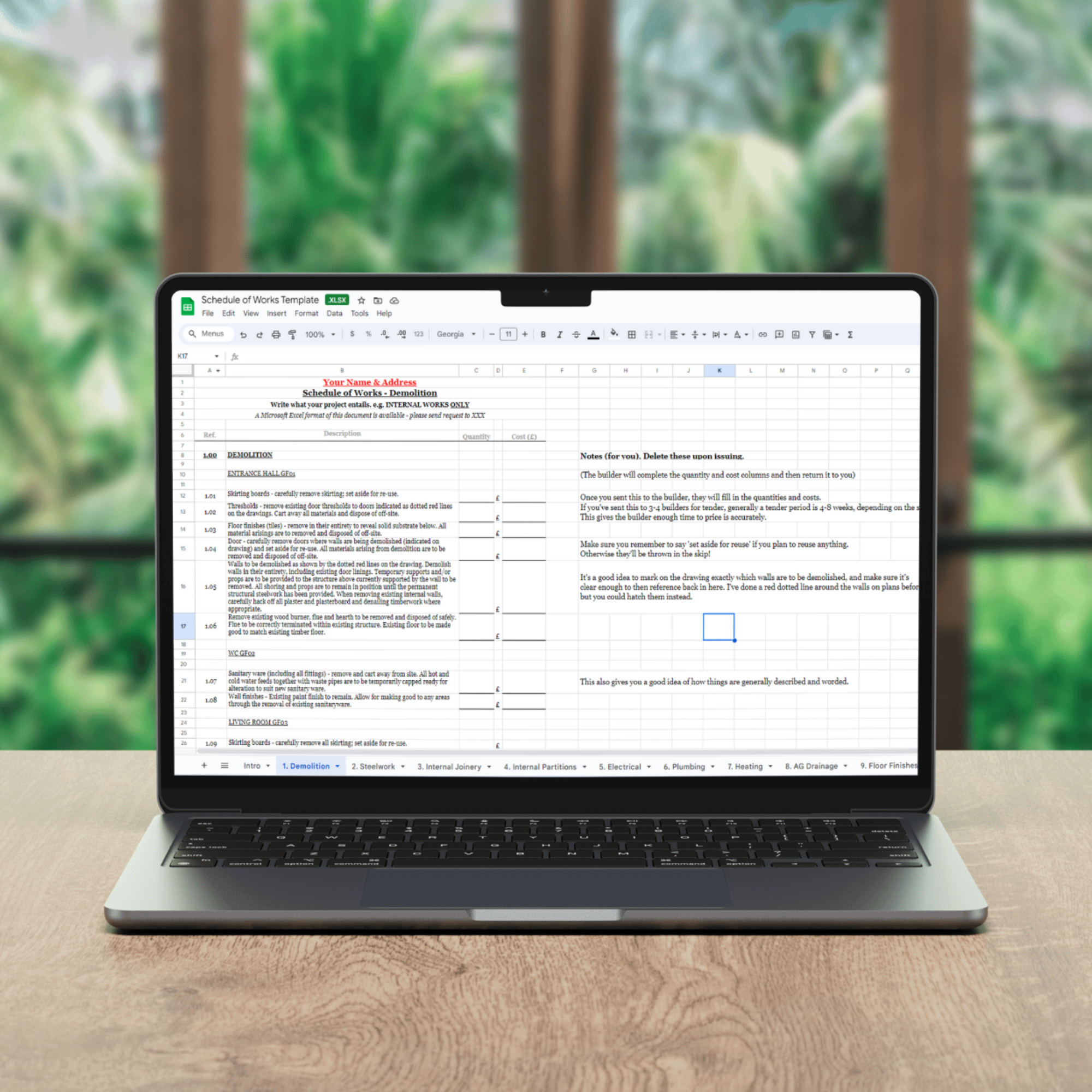 Schedule of Works Template